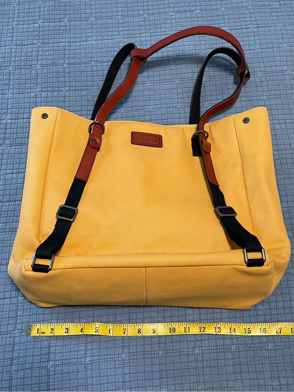 ARCH Yellow Canvas Tote Diaper Bag with Brown Leather Straps